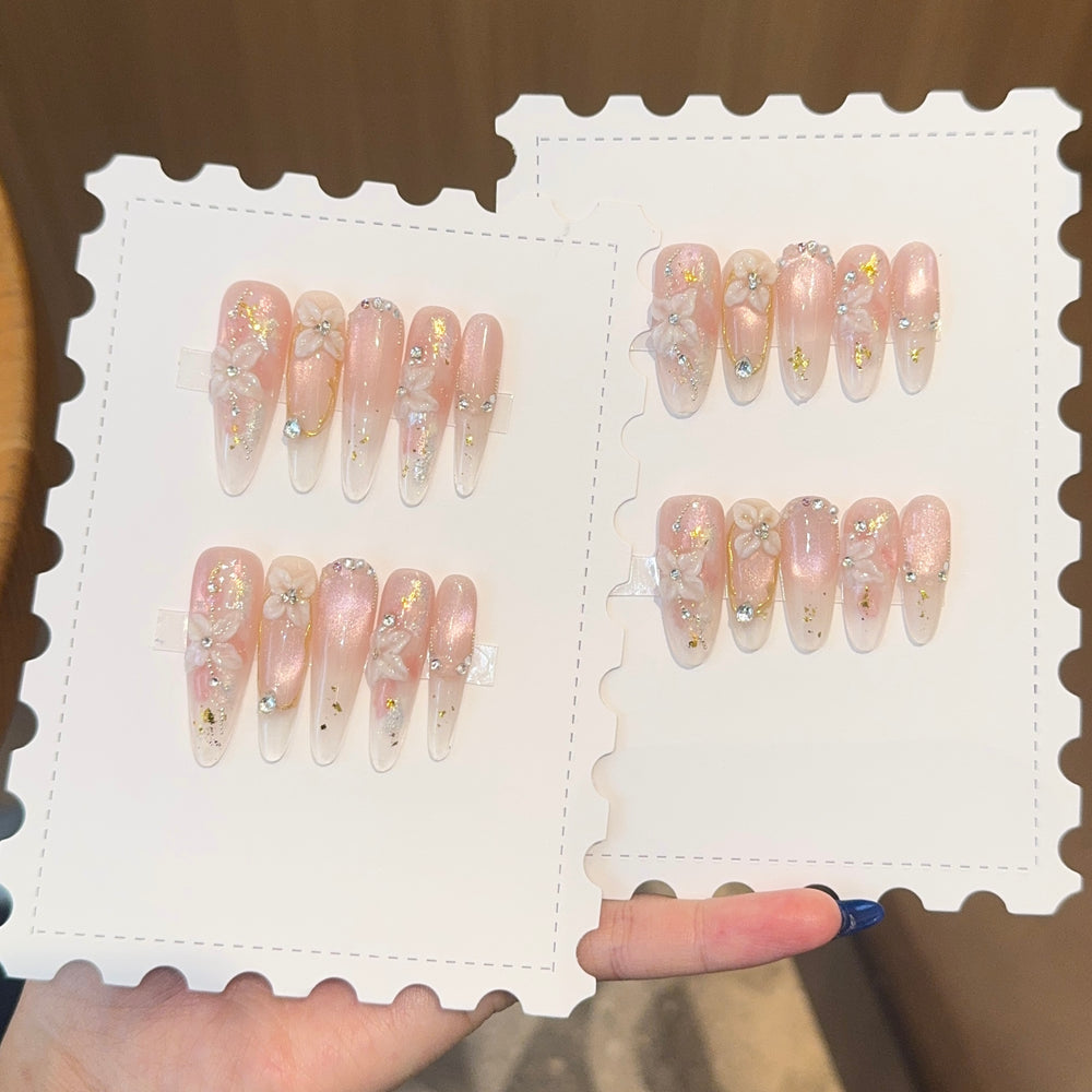 Glass Flower Mirror Press-On Nails