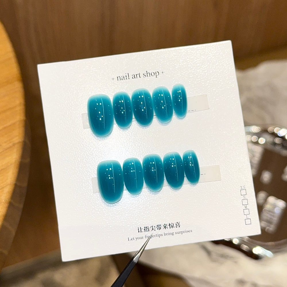Ocean Blue Pearl Press-On Nails